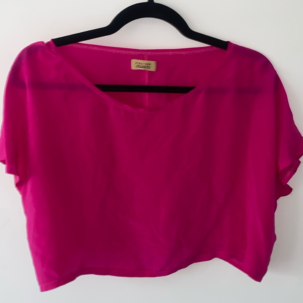 Hot Pink Silk Crop Top Piko 1988